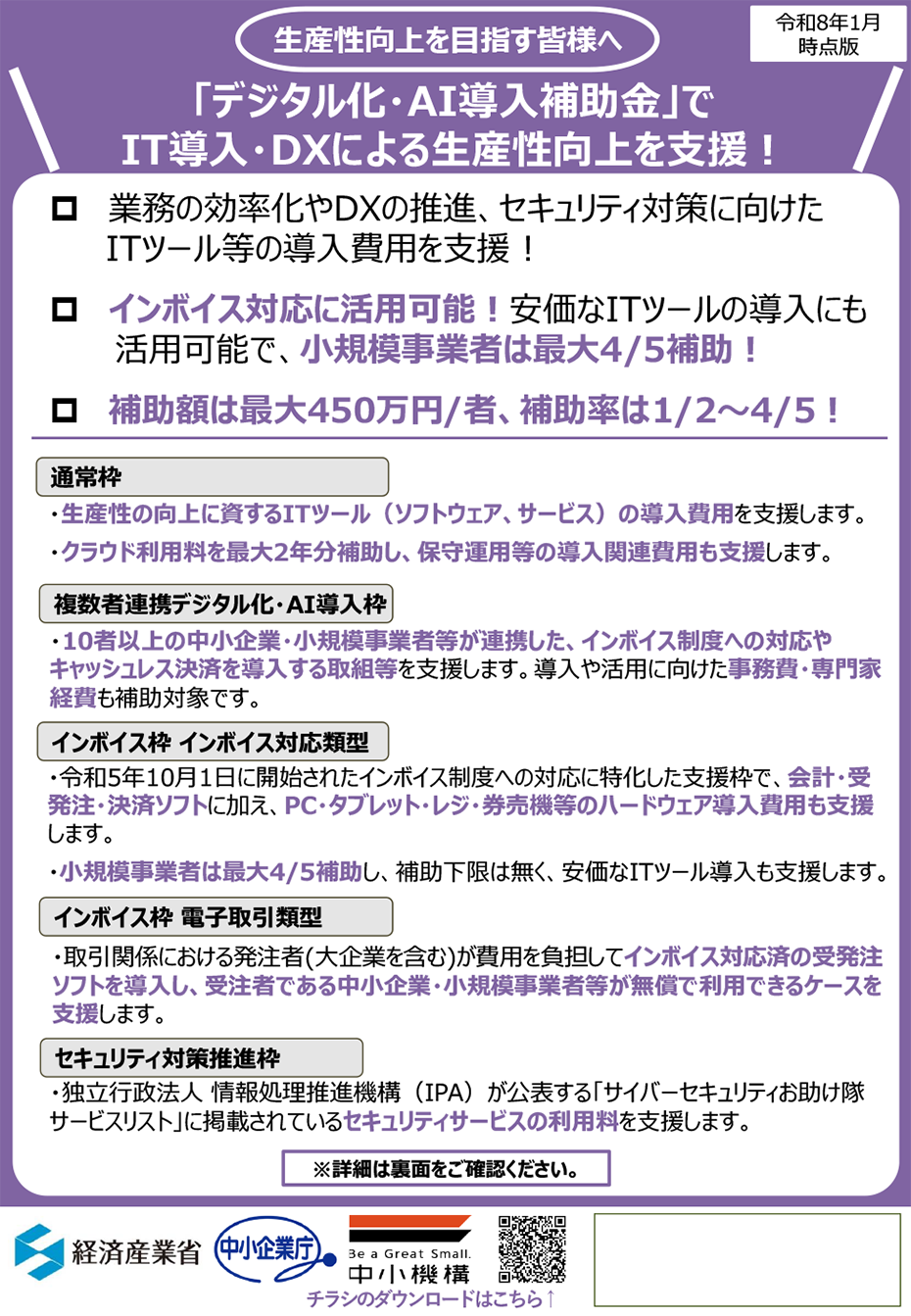 デジタル化・AI導入補助金のチラシイメージ