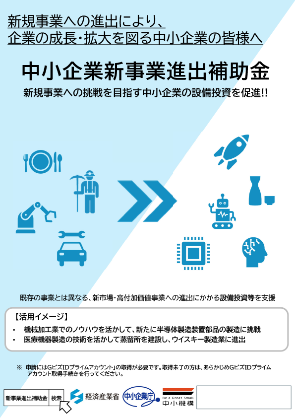 中小企業新事業進出補助金のチラシ